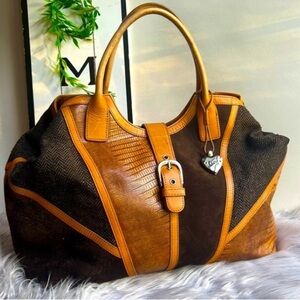 Sharif Leather Suede and Wool Herringbone Satchel Shoulder Bag Vintage Purse